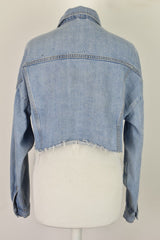 TOPSHOP Moto Blue Denim Jacket size Uk 8 Womens Cropped Button Up Outdoors