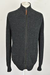 FAT FACE grey Knitwear Jumper size L Mens Full Zip Cotton Wool Outdoors