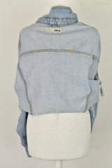 TOPSHOP Moto Blue Denim Jacket size Uk 8 Womens Cropped Button Up Outdoors