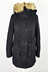 ZARA Trafaluc Black Padded Jacket size Eur XS Womens Full Zip Hooded Outdoors