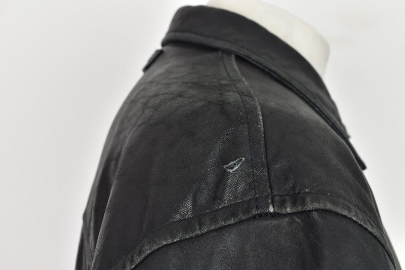 NAUTICA Black Leather Jacket size 46 Mens Full Zip Outdoors Outerwear Menswear