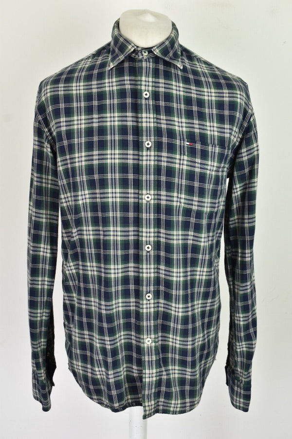 TOMMY HILFIGER Blue Long Sleeve Shirt size M Mens Vintage Fit Checked Outdoors